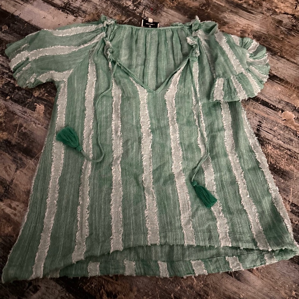 Tuckernuck Green and White Striped Blouse